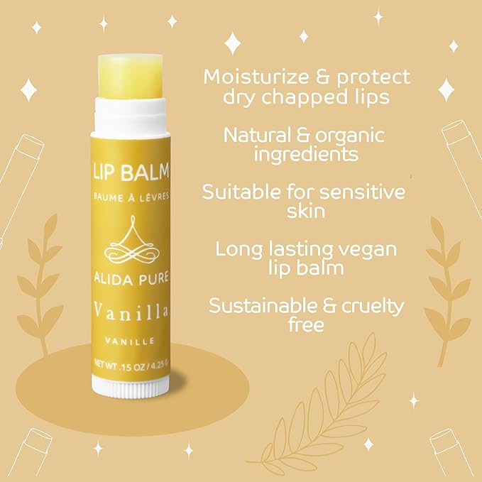 Vanilla Lip Balm Collection, Vegan Lip Balm Set, Beeswax Free, with Avocado Oil, Organic Jojoba Oil, and Vitamin E, Natural Moisturizer for Dry, Chapped Lips, 3 Tube Set-Velvo Beauty