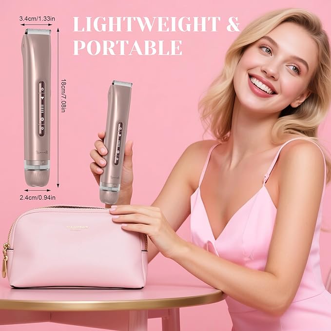 Bikini Trimmer for Women - 2025 New 2-in-1 Dual-Head Electric Shaver,Rechargeable Professional Painless Electric Razors, IPX7 Waterproof Body Hair Trimmer & Facial Hair Remover for Wet & Dry-Velvo Beauty