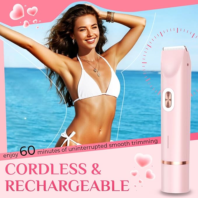 2025 New 2-in-1 Electric Bikini Trimmer for Women - Dual Head Electric Razor,Waterproof Painless Bikini Shaver, Pubic Hair Trimmer for Private Area & Body Hair, Pink-Velvo Beauty