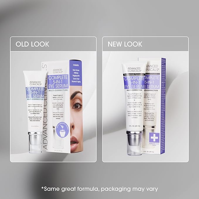 Advanced Clinicals 5-in-1 Eye Serum | Multi-Benefit Visible Anti Aging Under Eye Serum Face Moisturizer Reduces Appearance Of Dark Circles, Puffy Eyes, Crows Feet, Wrinkles, & Fine Lines, 2 Fl Oz-Velvo Beauty