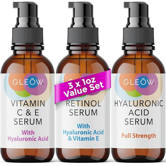 Retinol Serum for Face, Vitamin C with Hyaluronic Acid Face Serum for Women and Men, Glow Skin Care Set Total Package Targets Appearance of Uneven Skin Tone and Dryness 3x1oz-Velvo Beauty