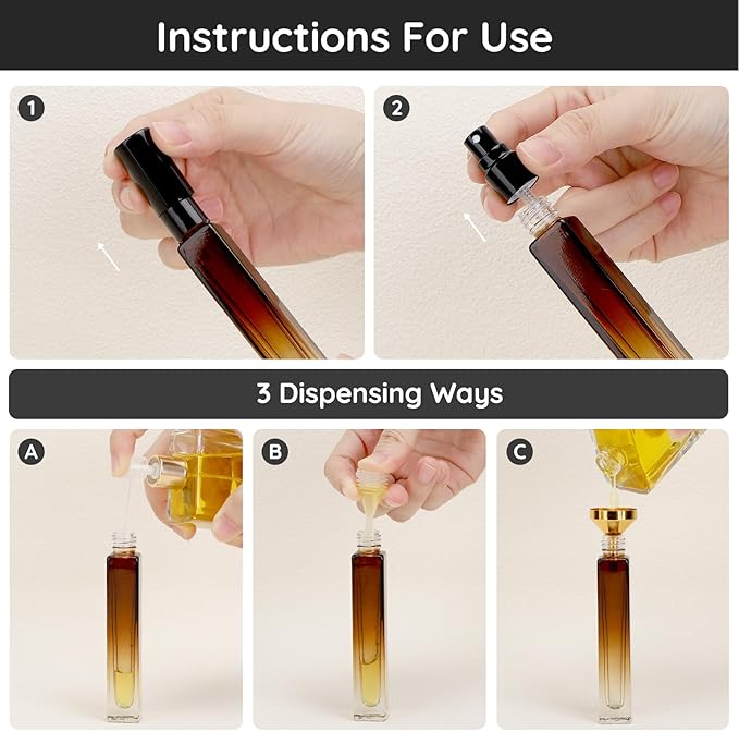 Segbeauty Empty Atomizer, 2pcs 10ML Travel Size Refill Bottle with Funnel and Dropper, Portable Glass Spray Bottle Cologne Dispenser Toiletries Sample Bottles Perfume Making Kit Amber-Velvo Beauty