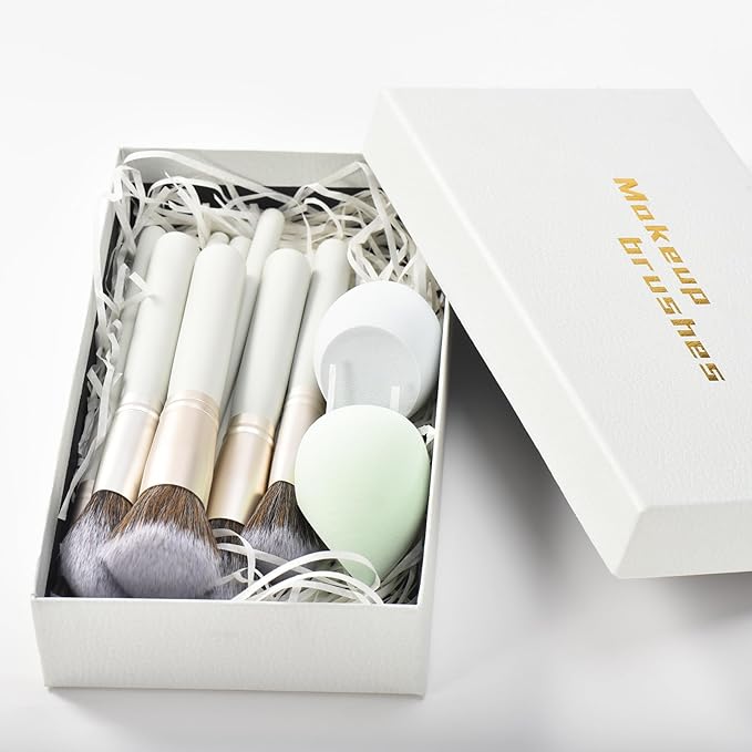 Gift Ready 10 Piece grayish green Makeup Brushs Set and 2 Piece Makeup Sponge – Wooden Handle with Soft Synthetic Bristles, Concealer, Powder – (Ideal for Christmas, Birthday, Women)-Velvo Beauty
