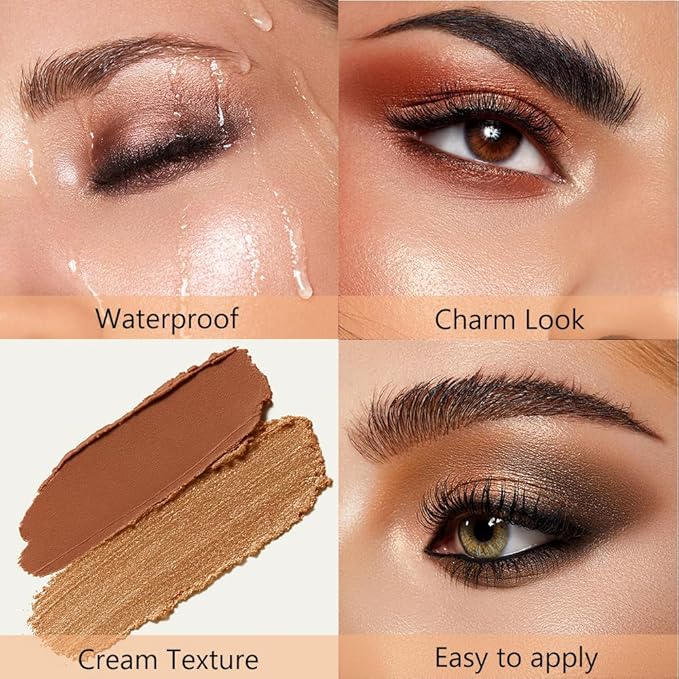 6Pcs Cream Eyeshadow Sticks Set, Champagne Pearl Brown Cocoa Stone Green Sliver Shimmer Matte Waterproof Eye Brightener Stick Palette for Eye Makeup 02 (6Pcs-02)-Velvo Beauty