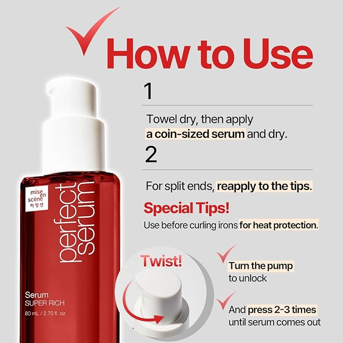 Mise En Scene Perfect Super Rich Serum with Argan Oils - Hair Essence for High Nutrition Intensive Care, Korean Hair Oil, 2.70 fl. Oz-Velvo Beauty
