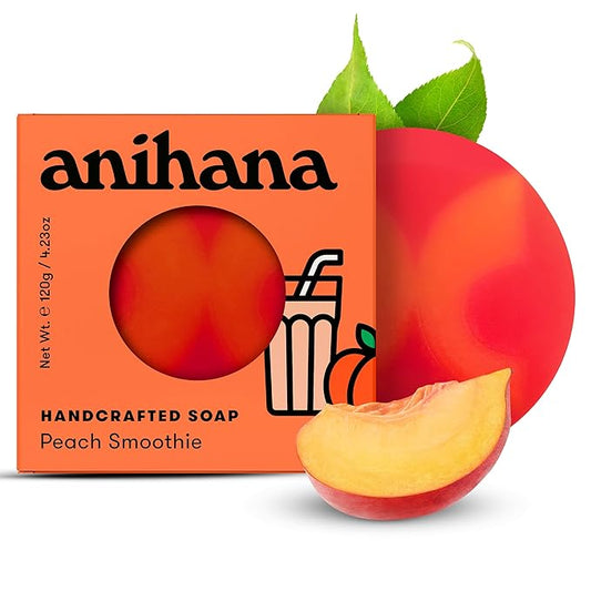 ANIHANA Handcrafted Natural Soap with Coconut Oil, Gentle Cleansing, Paraben Free, Refreshing Peach Smoothie Scent, 4.23 oz-Velvo Beauty