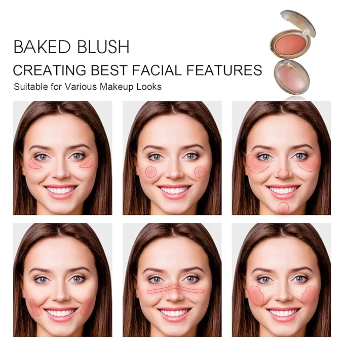 Baked Blush, Marbleized Blush for Cheeks, Shimmery Satin Finish Blushes Powder Palette, Buildable Color Natural Face Makeup Powder-Velvo Beauty