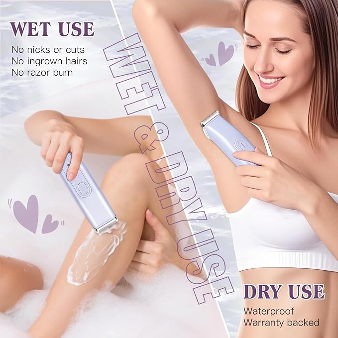 Bikini Trimmer Electric Razors for Women, 2-in-1 Dual-Head Cordless Body Hair Trimmer Facial Hair Removal for Face Lip Chin Pubic Underarm Legs, IPX6 Waterproof, Gifts for Women-Velvo Beauty