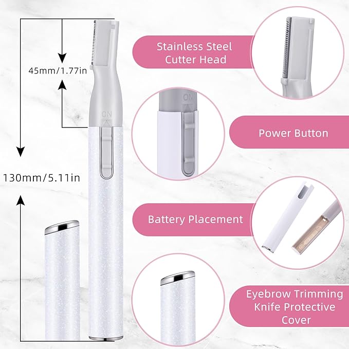 Chumia 2 Pcs Electric Eyebrow Trimmer Women Precision Face Razors Mini Shaver with Comb Christmas Women Gift Battery Operated Personal Epilator for Face Neck Fuzz Lips Leg(White, Pink)-Velvo Beauty