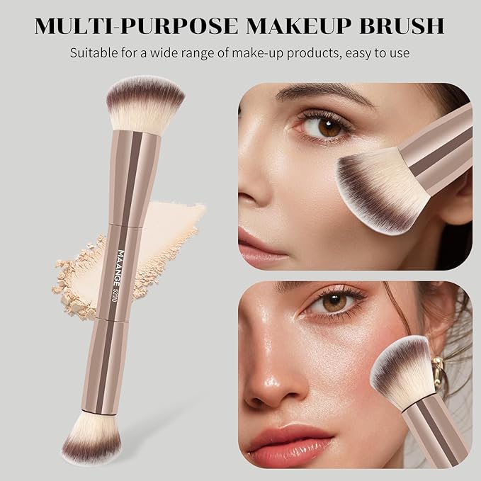 MAANGE 7pcs Makeup Brush Set Double Sided Kabuki Makeup Brushes Contour Brush for Foundation Liquid Powder Concealer Cream Cosmetics Bronzer Blending Blush Buffing Makeup Tools (Gold)-Velvo Beauty