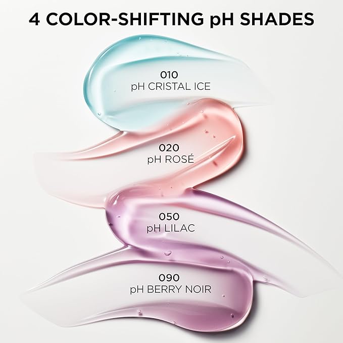 L'Oreal Paris Plump Ambition pH Hyaluron Lip Oil, Color Shifting Lip Tint with 24HR Hydration, Volumizing Shine and Lasting Color, 010 pH Cristal Ice-Velvo Beauty