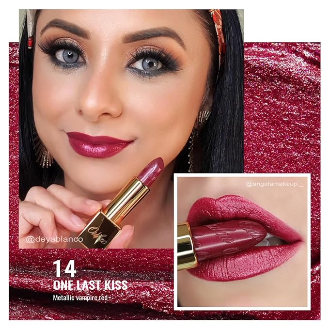 Oulac Wine Red Lipstick for Women with Metallic 3D Shine Lightweight Hydrating Formula, High Impact Lip Color, Vegan Beauty, Full Coverage Lip Makeup, Christmas Gifts for Women, One Last Kiss (14)-Velvo Beauty