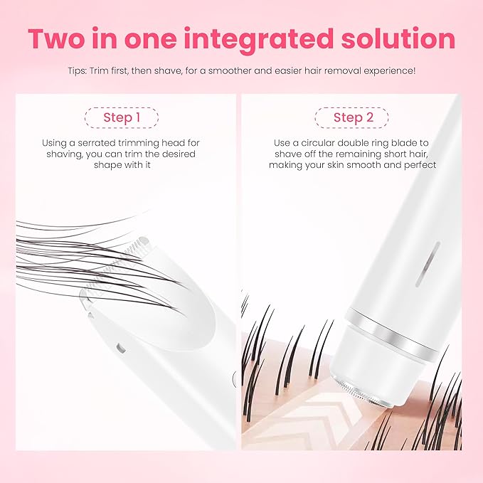 Bikini Trimmer for Women-2 in 1 Electric Razors for Women,USB Rechargeable Bikini Electric Shaver,IPX7 Waterproof Dry & Wet Use Body Hair Trimmer and Facial Hair Remover for Underarm Leg Body,White-Velvo Beauty