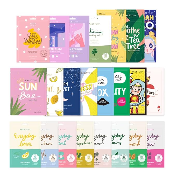 FACETORY K Beauty Face Mask Skin Care 23 COLLECTION Sheet Mask Set | Natural Premium Korean Face Mask For All Skin Types - No Sulfates No Parabens (23 pc)-Velvo Beauty