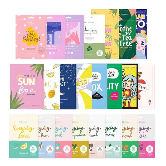 FACETORY K Beauty Face Mask Skin Care 23 COLLECTION Sheet Mask Set | Natural Premium Korean Face Mask For All Skin Types - No Sulfates No Parabens (23 pc)-Velvo Beauty