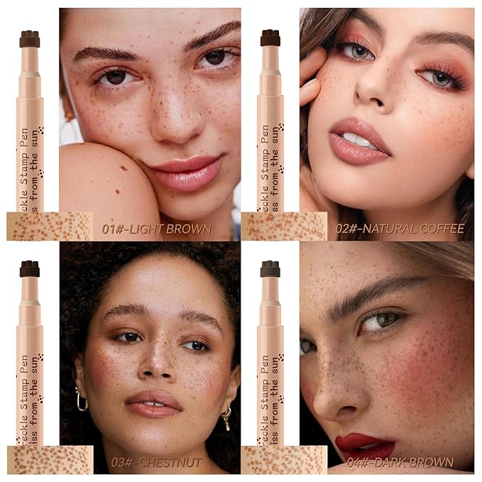 AKARY Stamp Freckle Pen Natural Lifelike Fake Freckles Makeup, Waterproof Long Lasting Quick Dry 5 Comb Corners Natural Like Face Freckle Makeup Pen for Effortless Sunkissed Makeup, 03-Chestnut-Velvo Beauty