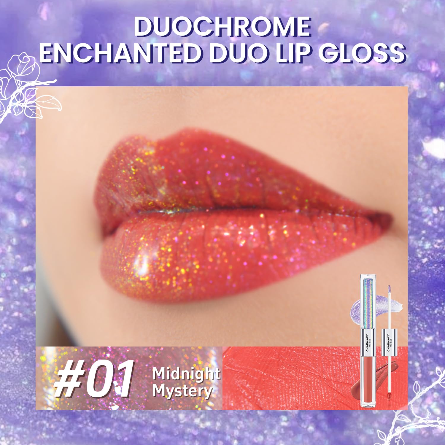 CHARMACY Multichrome Double Head Non-Stick Lip Gloss, Metallic Colourful Lip Glaze, Anti-transfer, Long Lasting Waterproof Liquid Lipstick Makeup (#01)-Velvo Beauty