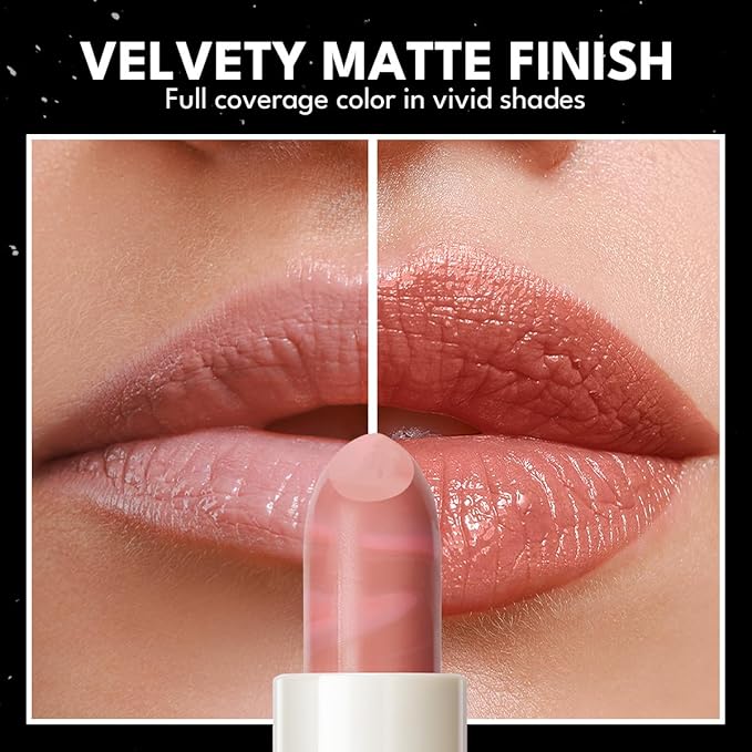 2PCS Marbled Matte Lip Stick Makeup - Velvety Finish | Naked-lip Feel, Full Coverage, D001+D003-Velvo Beauty