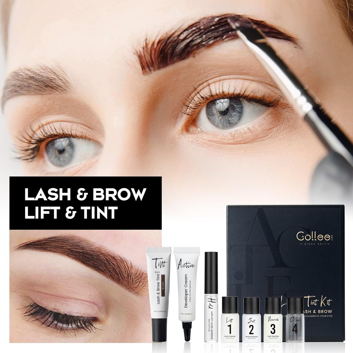 Lash Lift Kit 4 in 1 Brow Lamination Kit, Professional Eyelash Perm Kit for Beginner Salon Quality at Home with Long-Lasting Natural Brown Color-Velvo Beauty