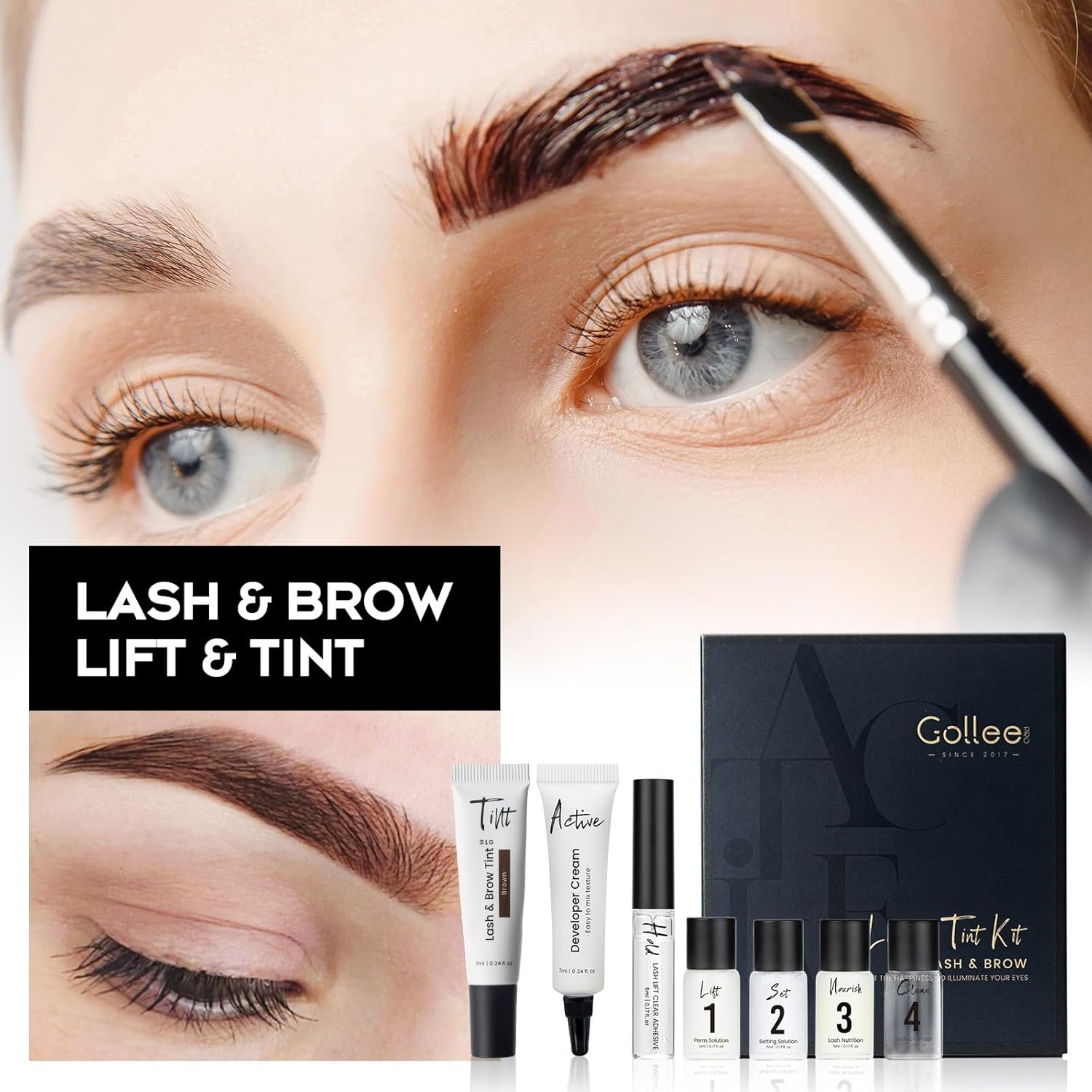 Lash Lift Kit 4 in 1 Brow Lamination Kit, Professional Eyelash Perm Kit for Beginner Salon Quality at Home with Long-Lasting Natural Brown Color-Velvo Beauty