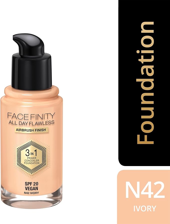 Max Factor Facefinity 3-in-1 All Day Flawless Liquid Foundation, SPF 20-42 Ivory, 30 ml-Velvo Beauty