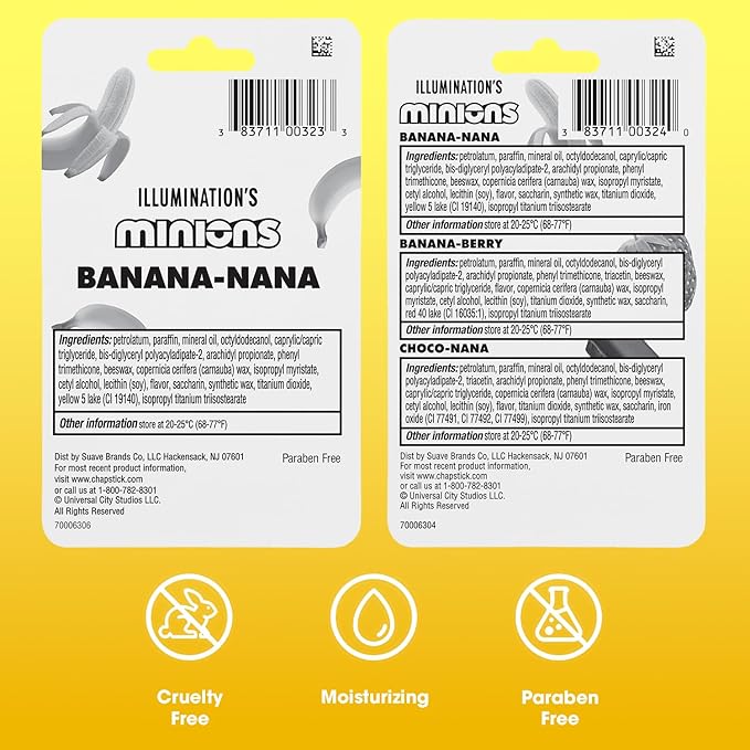 ChapStick Lip Balm Sets, Minions Banana-Nana + Variety Banana Pack (6 Sticks), Party Favors for Kids, 0.15 Oz Ea-Velvo Beauty