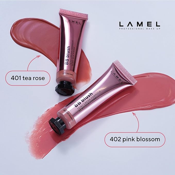 Lamel BB Blush Cheek Makeup - Lightweight and Long Lasting Liquid Blush - Blendable Cream Blush for Cheeks, Natural Finish Cream Contour - Pink Liquid Blush, 402 (Pink Blossom) -10ml/0,33fl.oz-Velvo Beauty