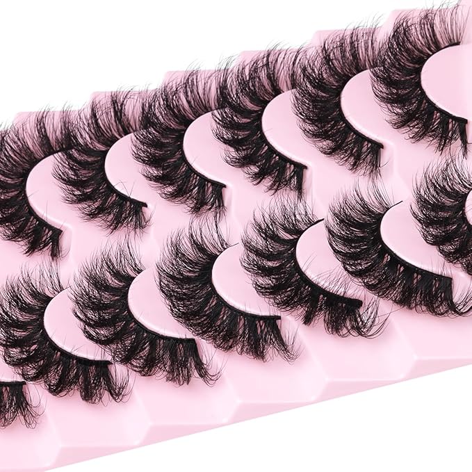 Mink Lashes Fluffy D-Curl False Eyelashes 20mm Long Volume Lashes That Look Like Extensions Cat Eye Fake Lashes Faux Mink Strip Lashes Pack 7 Pairs-Velvo Beauty