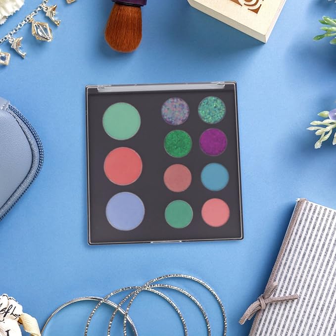 AJLTPA Magnetic Makeup Palette with Frosted Clear Top, 3Pack Empty Eyeshadow Dispensing Storage Box with 60Pcs Adhesive Metal Stickers for DIY Cosmetics Powder-5.72”X5.98”Palette-Velvo Beauty