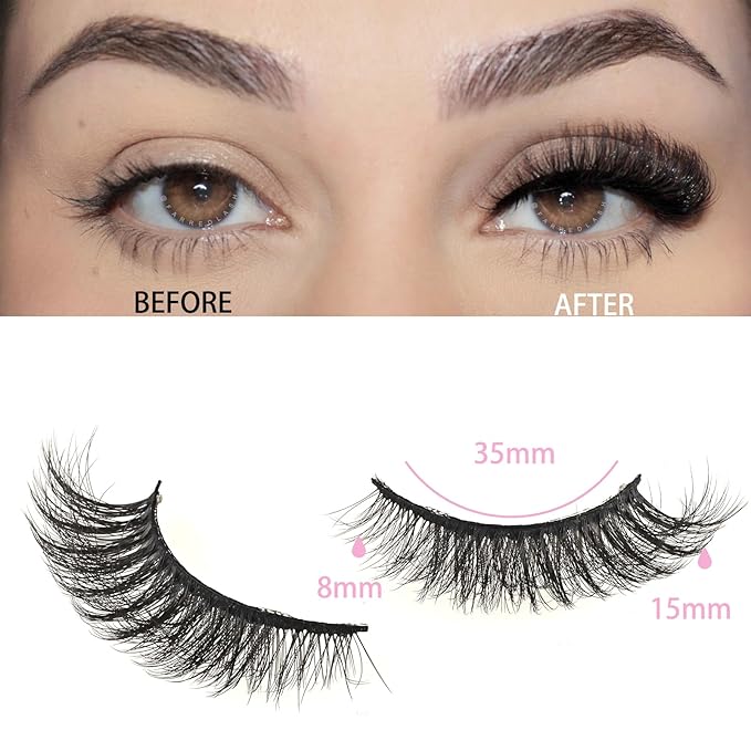 FARRED Natural Lashes Short Eyelashes Wispy False Mink Lash Pack 14 Pair Fluffy Cat Eye Strip Eyelash that Looks Like Extensions Small Fake Lashes for MUA and Beginners Daily Makeup (F14 | 8-15mm)-Velvo Beauty