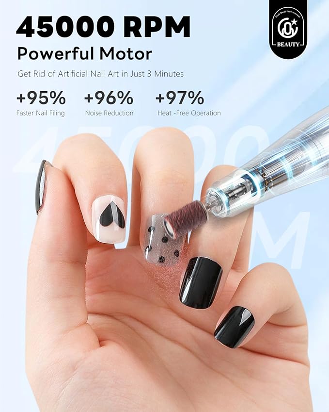 CozyZen Cordless Nail Drill Professional: 45000 RPM Rechargeable Electric Nail File Kit, Portable & Low Noise for Acrylic, Gel Nails, Manicure & Pedicure - Salon & Home Use-Velvo Beauty