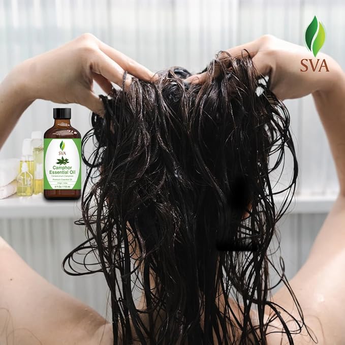 SVA Camphor Essential Oil – 4 Fl Oz – 100% Natural Camphor Oil - for Diffuser, Hair Care, Face, Skin Care, Aromatherapy, Scalp and Body Massage, Soap and Candle Making – with Dropper-Velvo Beauty