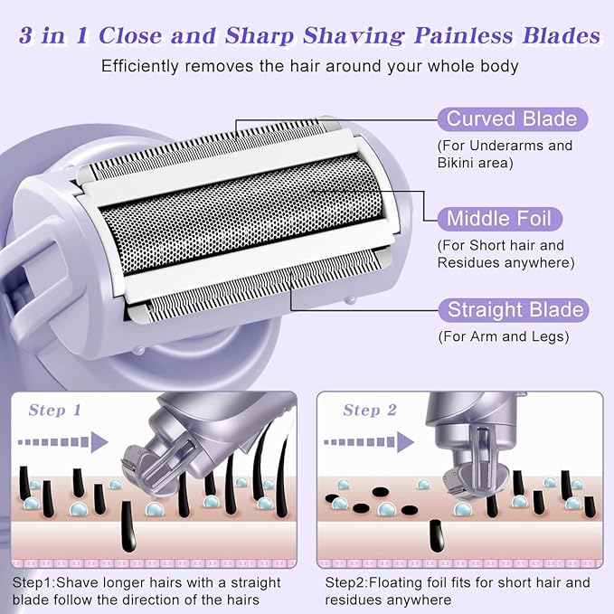Hatteker Women's Electric Shaver Bikini Trimmer Hair Trimmer for Women LED Display Electric Razor for Legs Bikini Underarm Public Hairs Led Display IPX7 Waterproof Gift for Women (Purple)-Velvo Beauty