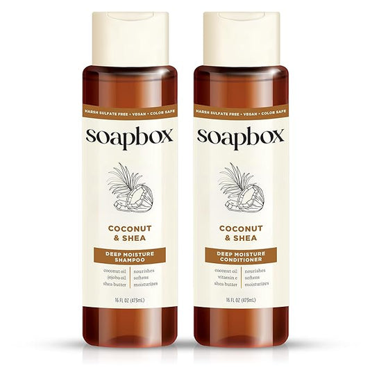 Soapbox Shampoo and Conditioner Set with Coconut Oil, Jojoba Oil, Aloe and Shea Butter to Moisturize and Nourish for All Hair Types, 16 Ounces Each (Pack of 2)-Velvo Beauty