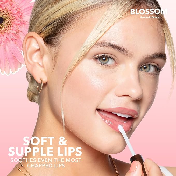 Blossom Moisturizing and Hydrating Shimmer Sparkle Lip Oil with Olive Oil + Grape Seed Oil, Infused with Real Flowers, 6g, Holiday Stocking Stuffer, 2 pack, Coconut/Watermelon-Velvo Beauty