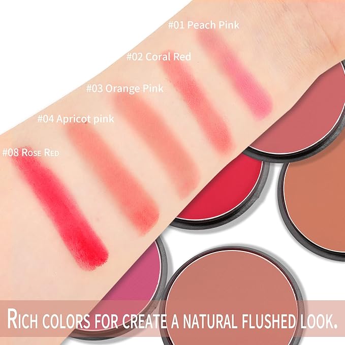 Boobeen Powder Blush Matte Blush, Highly Pigmented Beauty Cream Blush Palette for Create A Natural Cheek Flushed Look, Rich Colors-Velvo Beauty