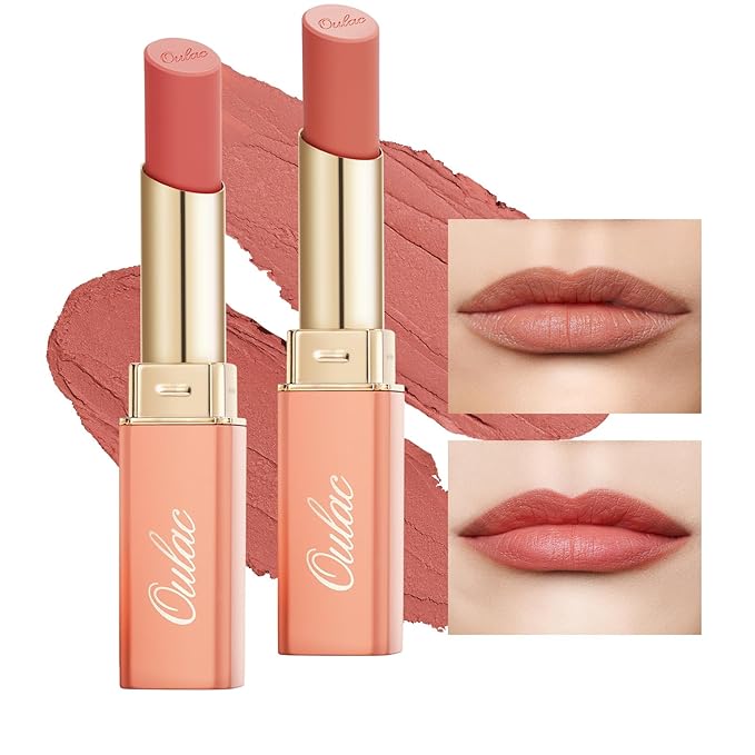 Oulac Lipsticks for Women Set - Matte Lipstick, Full Coverage Lip Color, Semi Matte Finish, Cream Texture, Hydrating, Infused with Hyaluronic Acid, 4g*2 Y08+Y12-Velvo Beauty
