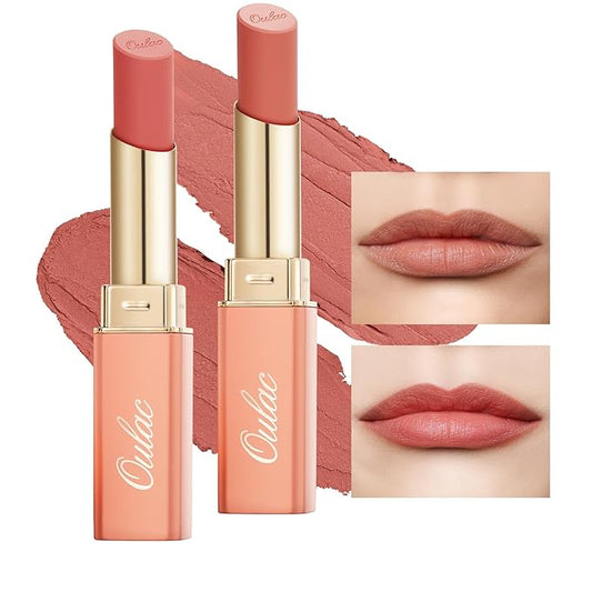 Oulac Lipsticks for Women Set - Matte Lipstick, Full Coverage Lip Color, Semi Matte Finish, Cream Texture, Hydrating, Infused with Hyaluronic Acid, 4g*2 Y08+Y12-Velvo Beauty