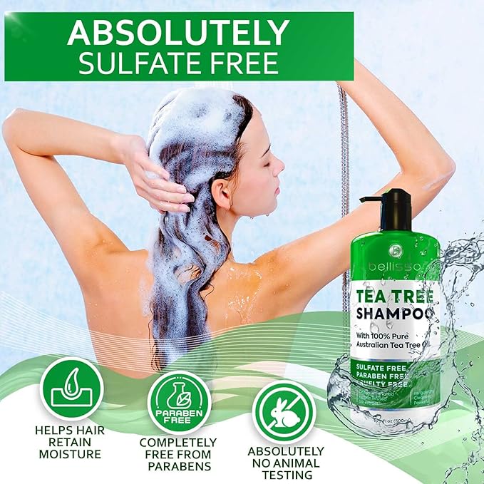 Tea Tree Oil Shampoo - Sulfate and Paraben Free with Collagen Keratin - Ideal for Women and Men with Oily Hair and Scalp Buildup - Anti Dandruff Treatment for Itchy, Dry Scalps – Salon Grade Products-Velvo Beauty