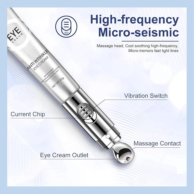 20g Eye Cream with Electric Massage, Moisturizing Anti-Wrinkles Eye Cream, Anti Aging Eye Cream for Dark Circles and Puffiness, Results in 3-4 Weeks to Reduce Fine Lines-Velvo Beauty