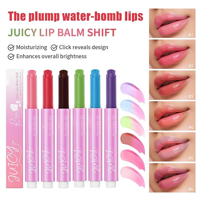 Juicy Lip Plump Shift, Click Melting Lip Balm Lasting Tint Hydrating & Nourishing Lip Care Moisturizer Glossy Color Changing Lip Gloss Non Sticky Lipstick Vegan Tinted Lip Balm (#5 Blueberry)-Velvo Beauty