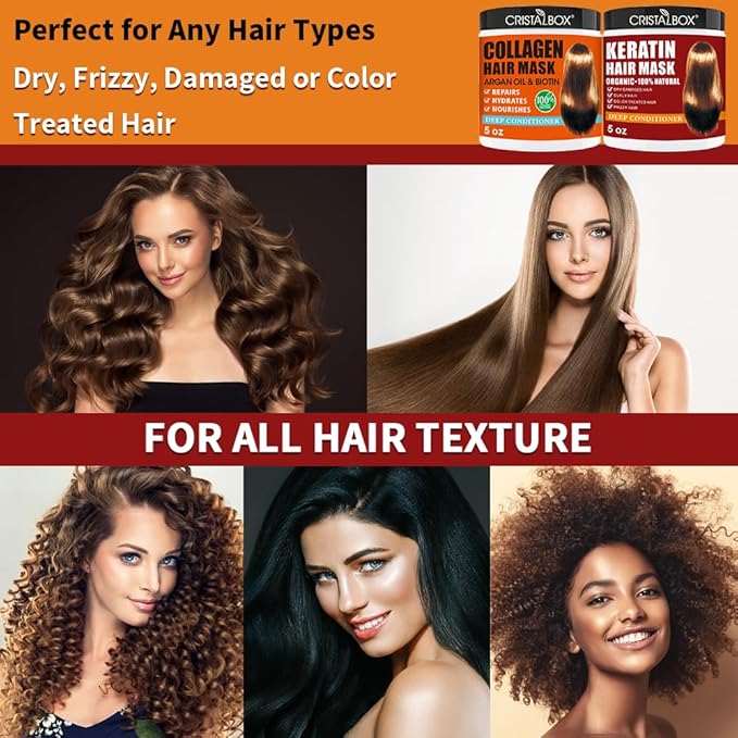 2 Pack Collagen Hair Mask & Keratin Hair Mask,Keratin Hair Treatment,Hydrating Argan Oil Hair Repair Treatment Deep Conditioner Hair Mask for Dry Hair,Collagen with Biotin Hair Treatment Mask-Velvo Beauty