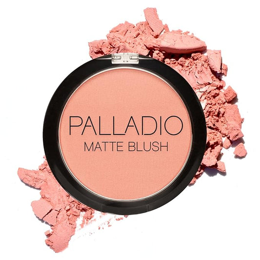Palladio Matte Blush, Brushes onto Cheeks Smoothly, Soft Matte Look and Even Finish, Flawless Velvety Coverage, Effortless Blending Makeup, Flatters the Face, Convenient Compact, Peach Ice-Velvo Beauty