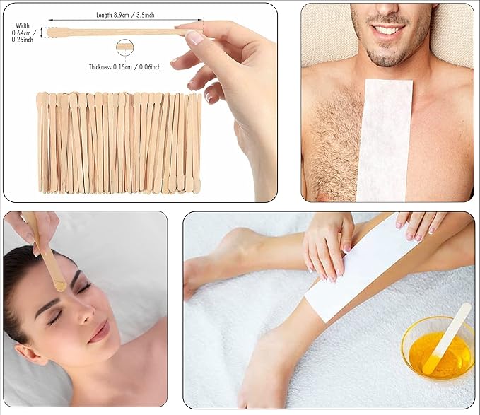 Mibly 4 Style 400 Pcs Assorted Wooden Wax Sticks for Body Legs Face and Small Medium Large Sizes Eyebrow Waxing Applicator Spatulas for (400 Piece Set)-Velvo Beauty