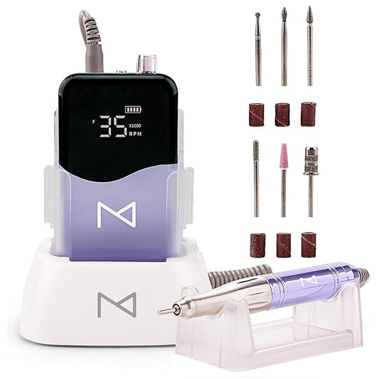 M Mase- Professional Nail Drill Machine - Coreless 2-in-1 Nail File - Electric, Cordless, 35000 RPM, HD Display - Electric Nail Drill for Professional & Home Use (Violet)-Velvo Beauty