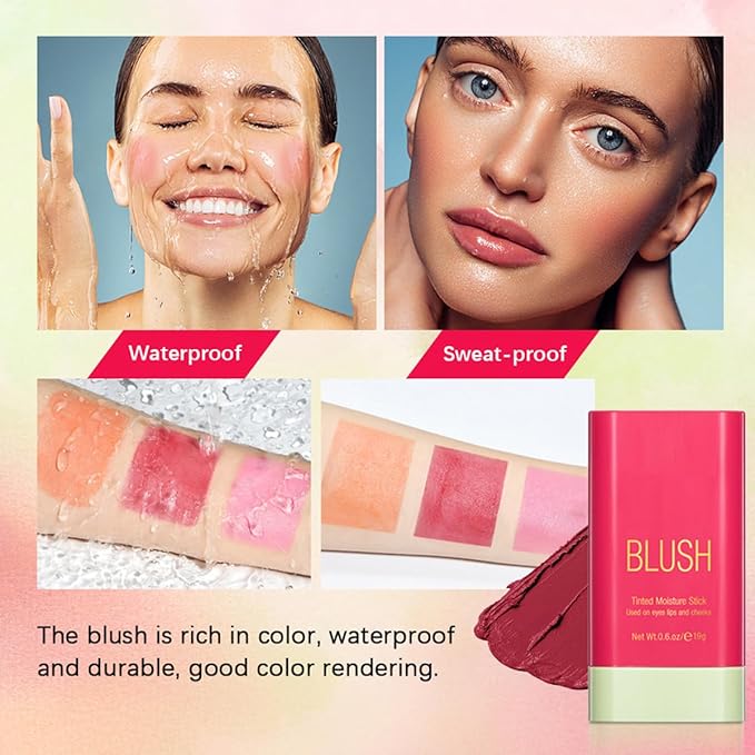 Multi-Purpose Makeup Blush Stick, 3-in-1 Beauty Tinted Solid Blush Stick For Cheeks, Lips And Eyes Waterproof Natural Cream Blush Stick With Long-Lasting Moisturizing Formula (#3Coral Orange)-Velvo Beauty