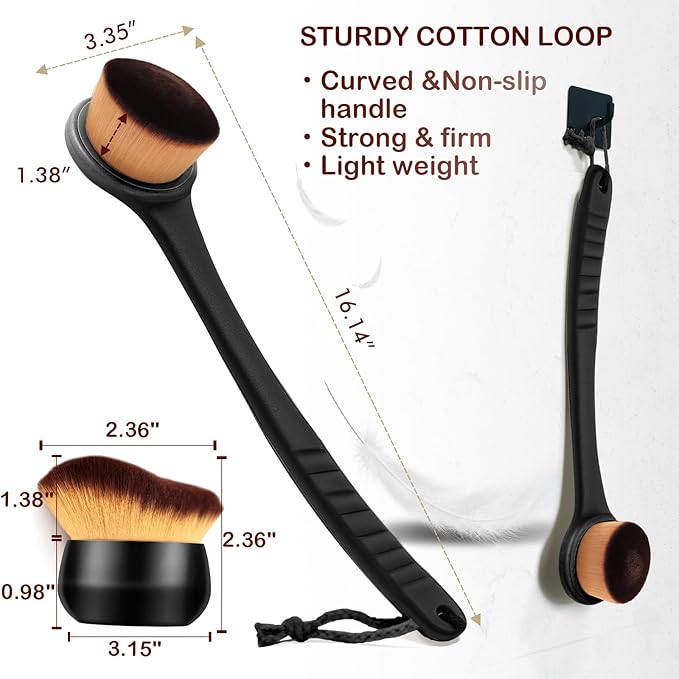 Extra Large Body Makeup Brush For Self Tanner, Sunscreen, Self Tan Back Applicator, Wide-Headed Kabuki Brush for Even& Pretty Lotion Application. Bronzer Blend, Long-Handle Face Leg Brush- Black Set-Velvo Beauty