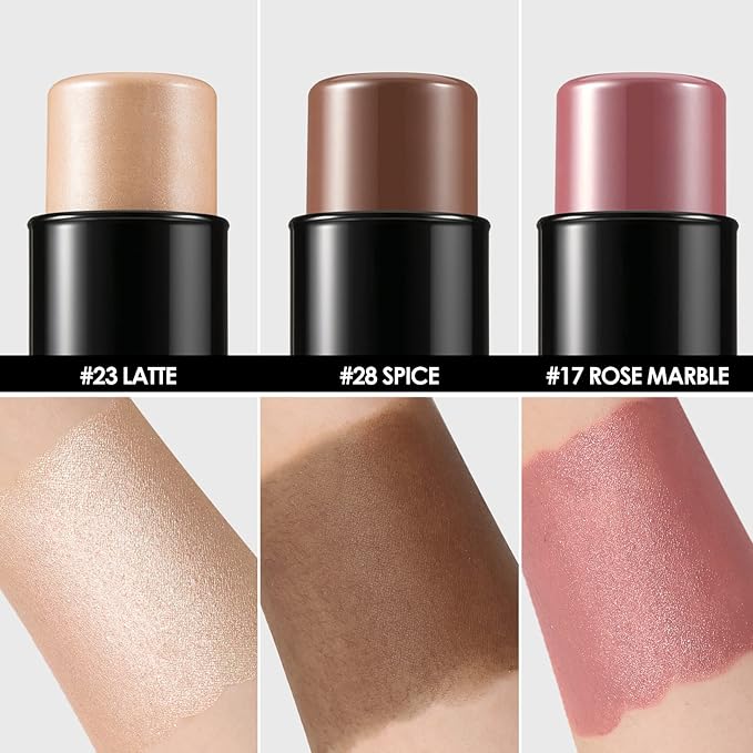 FOCALLURE 3 Pcs Cream Contour Sticks,Shades with Highlighter & Bronzer & Blush,Non-greasy Long-wear Face Contouring Pen,Easy to Sculpt the Face and Create a Lightweight Finishing Makeup,TAN-Velvo Beauty