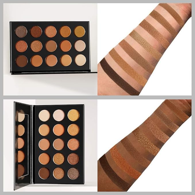 Nude Gold Eyeshadow Palette Natural Naked Smokey Warm Neutral 15 Shades, DE'LANCI Ultra-Blendable High Pigmented Matte Shimmer Matallic Long Lasting Waterproof Eye Shadow Pallet, Travel Size Makeup-Velvo Beauty