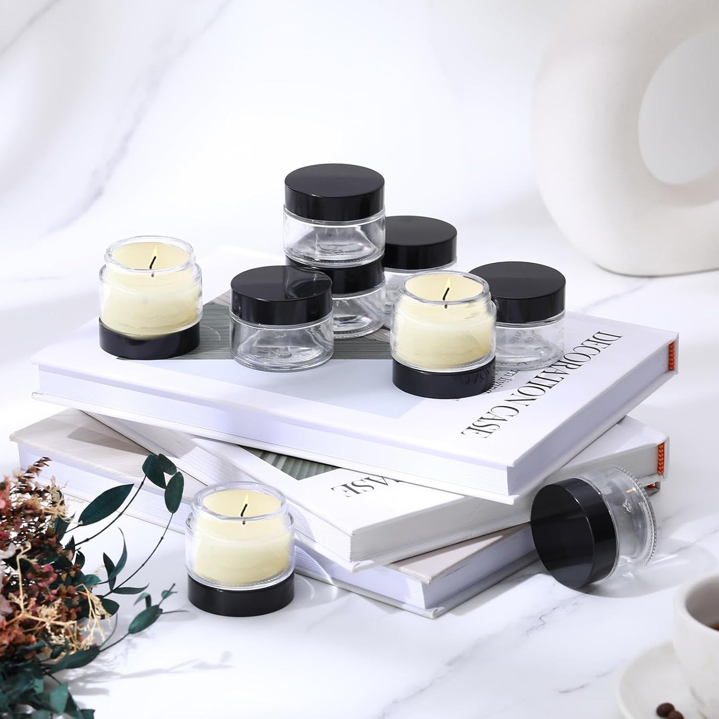 Domensi 100 Pcs 1 oz Glass Jars with Lids Bulk Round Glass Cosmetic Jars Lids 1 oz Small Travel Containers with Inner Liner for Lotions Powders Ointments Sample Cream(Clear, Black)-Velvo Beauty